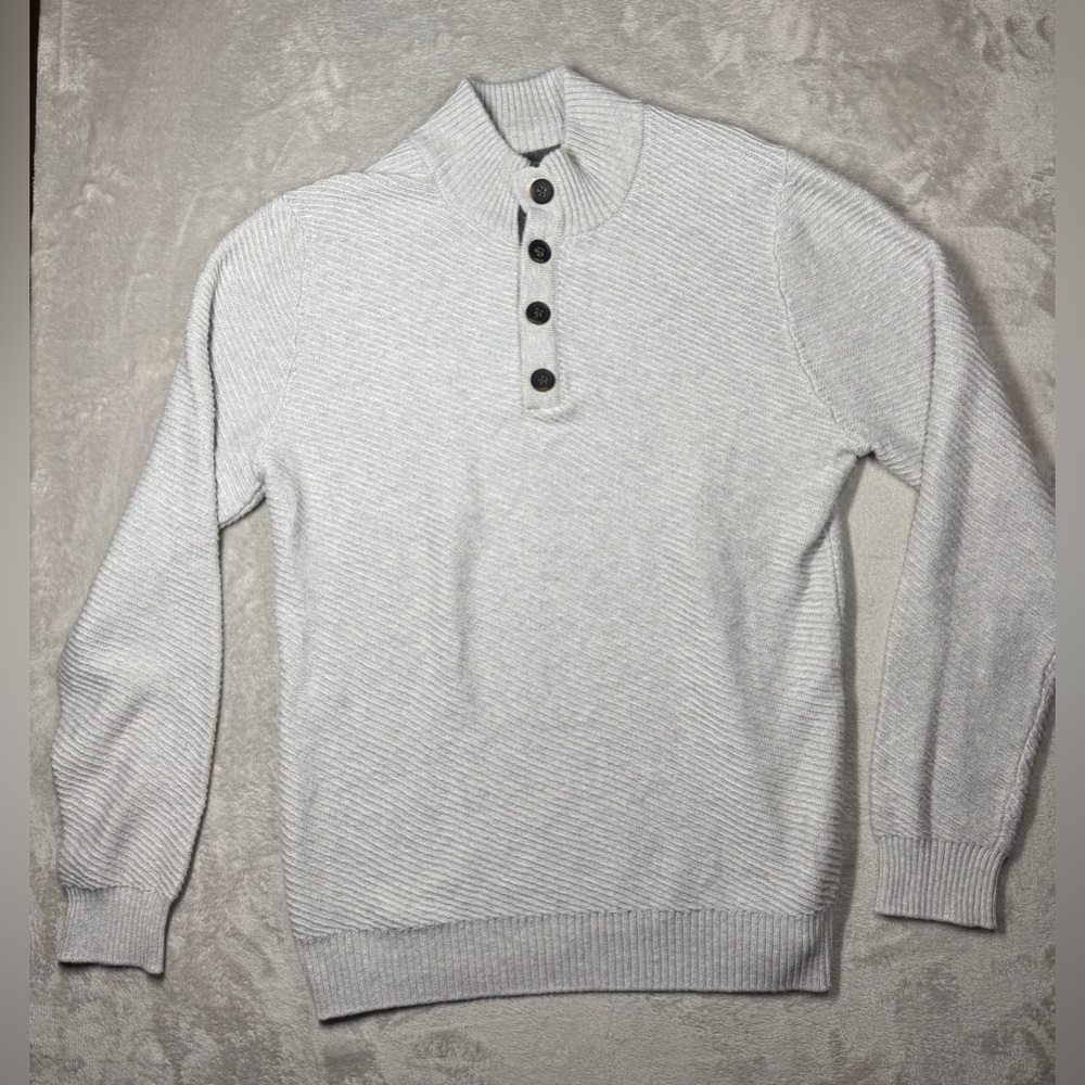 Even Tide Men’s Cashmere Cotton Blend Pullover Henley Quarter Buttoned Sweater L